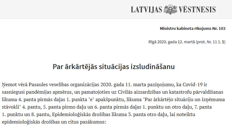 Latvijā ir izsludināts ārkārtas stāvoklis