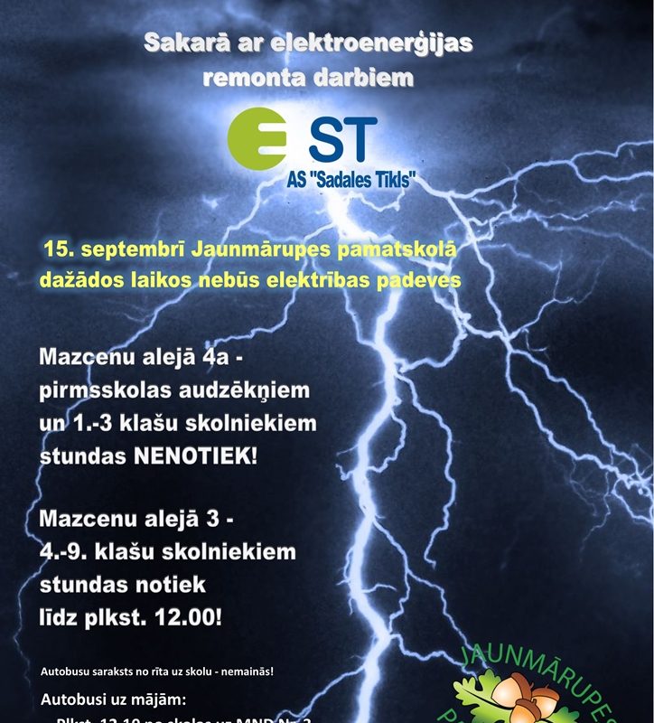 15.septembrī skolā daļēji nebūs elektrība!