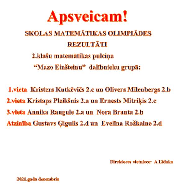 Matemātikas olimpiāde 2.klašu “Einšteina pulciņa” dalībniekiem