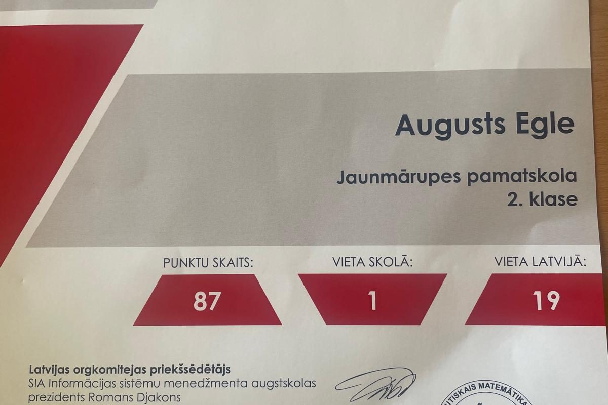 Prieks par veikumu konkursā  “Ķengurs 2025”