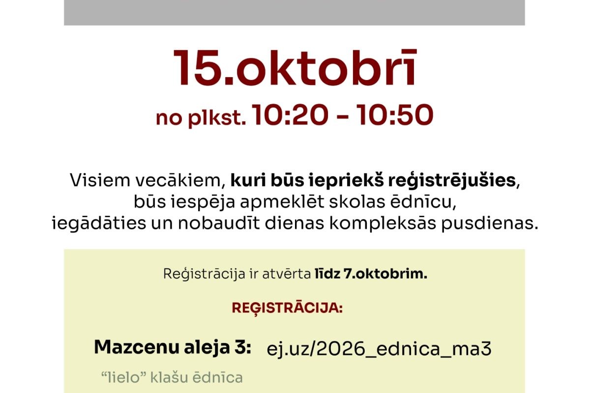 Atvērtās durvis skolas ēdnīcā 2026