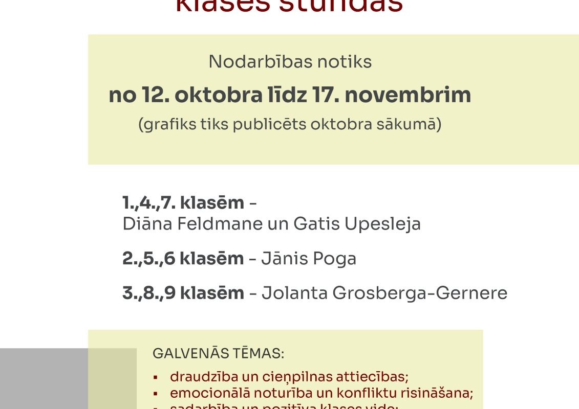 Labsajūtas un izaugsmes nodarbību cikls skolēniem 2026