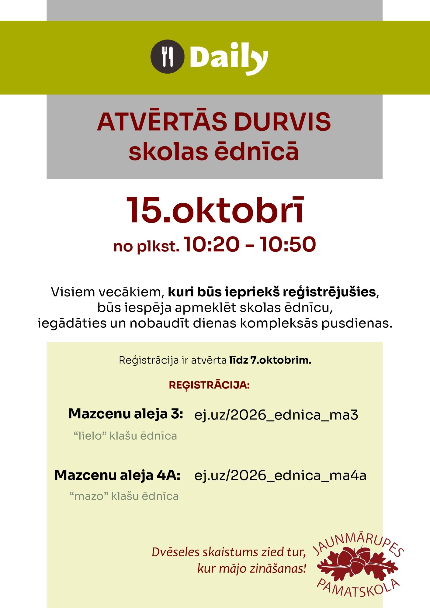 Atvērtās durvis skolas ēdnīcā 2026