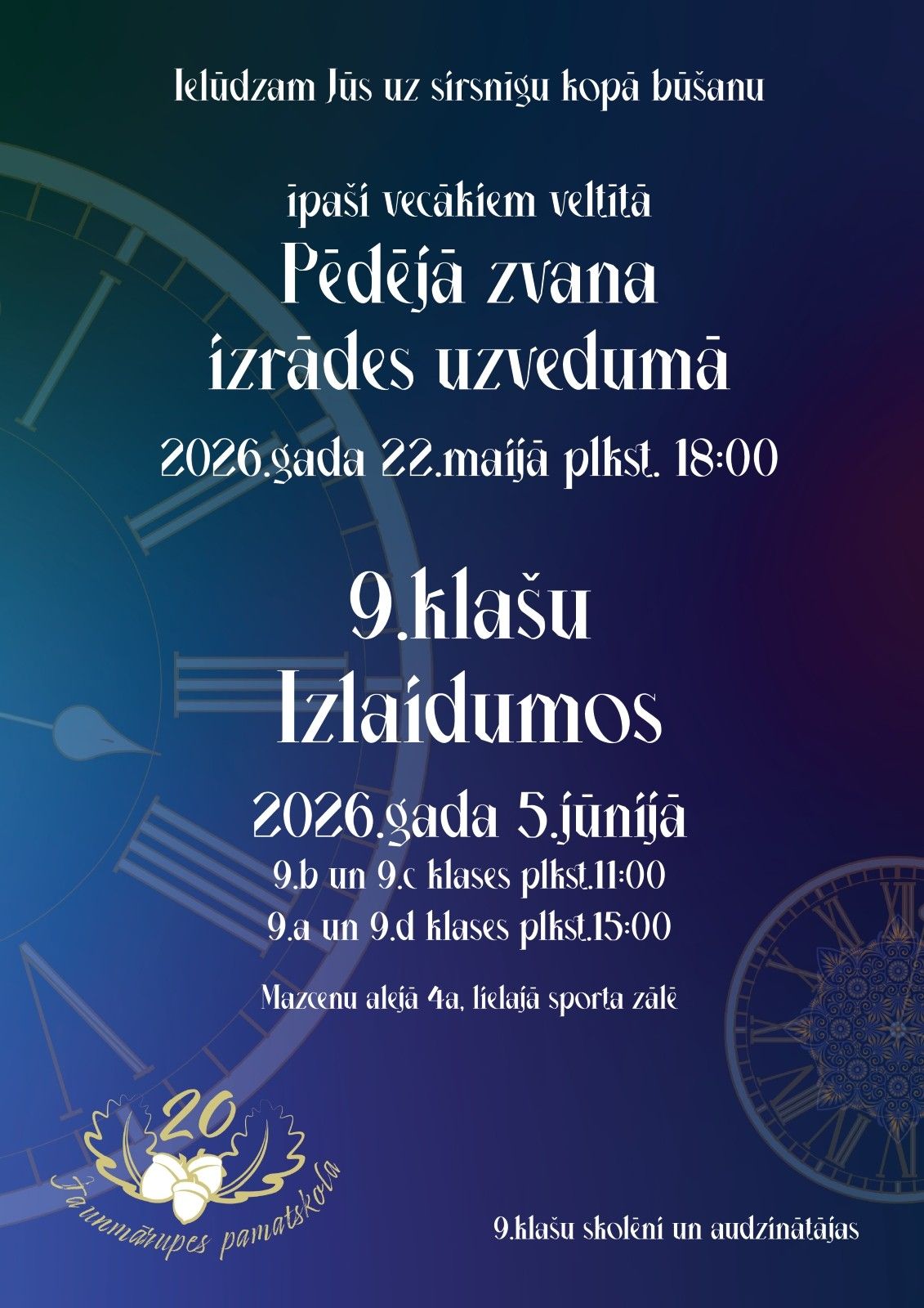 Ielūgums vecākiem uz Izlaidumu un izrādi – 2026