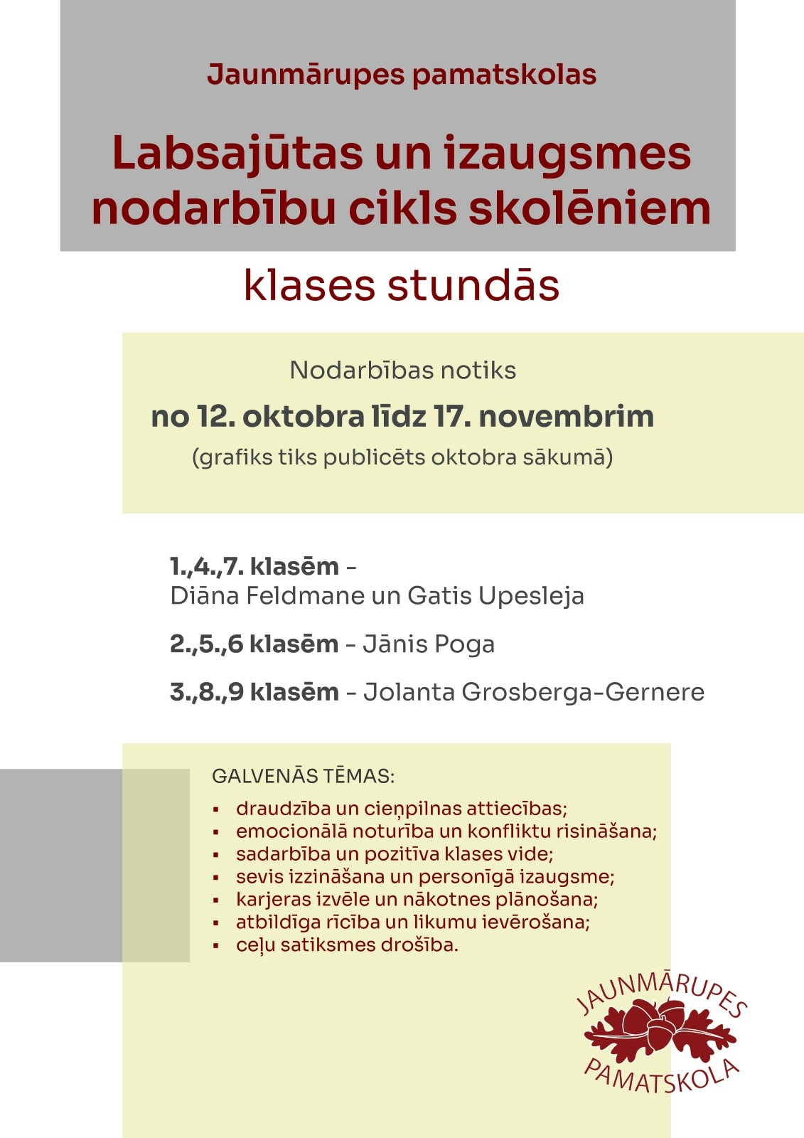 Labsajūtas un izaugsmes nodarbību cikls skolēniem 2026